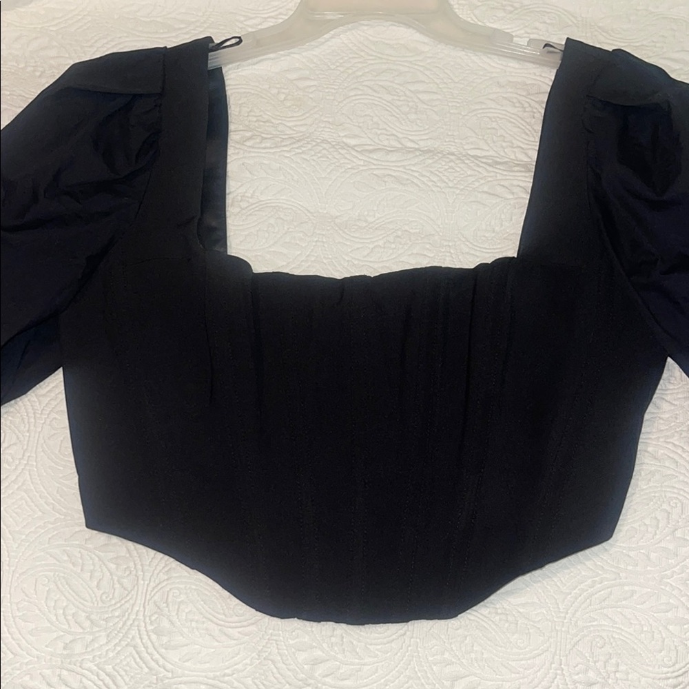 Bardot Elegant Black Puff Sleeve corset Top